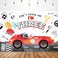 Glawry Car Racing 3rd Birthday Backdrop 7Wx5H Feet Watercolor Cartoon Cute Red Race Car Kids Boys Can't Catch Me I'm Three Birthday Party Decorations Photography Background Photo Booth Studio