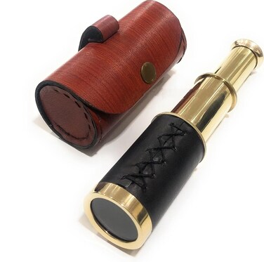 Smizzy 6" Handheld Brass Telescope with Leather Bag - Maritime Pirate Navigation
