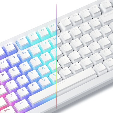 Pudding Keycaps, White PBT Keycaps 60 65 75 100 Percent, 130 Keys Shine Through Key Cap OEM Profile for MX-stem Switches Keyboard-White