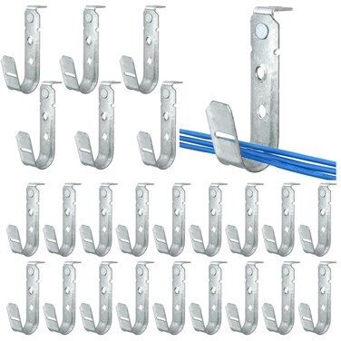 Zonon 25 Pcs Ceiling Mount J Hooks Cable Management Heavy Duty Galvanized Steel Metal Support J Hooks for Hanging Attaching to Vertical Surfaces (Ceilings, Beams) G60 Galvanized Steel (3/4 Inch)