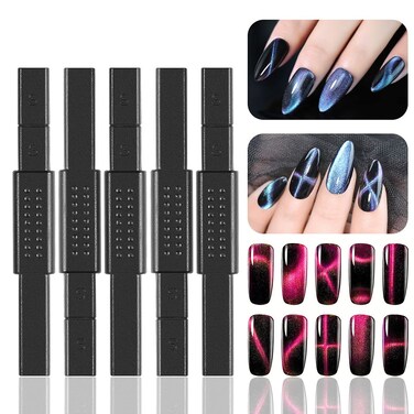 JERCLITY 5 Pieces Nail Magnet Stick Cat Eye Magnet Tool Multi-Function Magnet Board 3D Magnetic Magnet Wand Strong Magnet Stick for Cat Eye Gel Polish DIY Nail Art