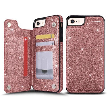 UEEBAI Case for iPhone SE 2022 5G/iPhone 7/iPhone 8/iPhone SE 2020, Luxury PU Leather Case [Magnetic] [Card Slots] Stand Durable Shockproof Case Back Wallet Flip Cover for iPhone SE3/SE2 - Rose Gold#3