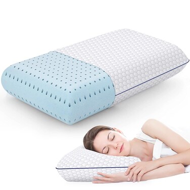CushyOasis Memory Foam Pillows for Side, Back and Stomach Sleepers, Bed Pillow with Washable Cover and Breathable Mesh, Bed Pillow for Sleeping Standard Size (Grey)