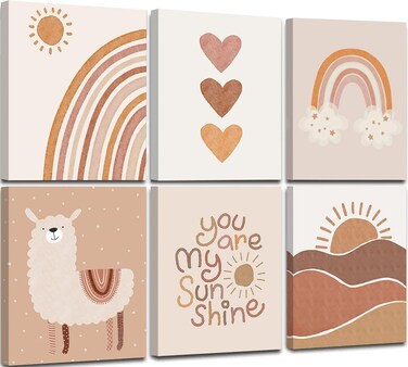 Quzenu Boho Nursery Decor You Are My Sunshine Boho Nursery Framed Wall Art Canvas Prints for Baby Room Girl Nursery Wall Decor Sweet Rainbow Boho Wall Art Posters