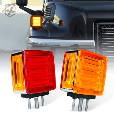 Xprite LED Truck Trailer Fender Pedestal Signal Lights, Square Double Face Amber Turn Signal Marker Light, Red Brake Stop Tail Lamps for Tractors, Semi-Trailers, Dump Truck, Lorry, Vans