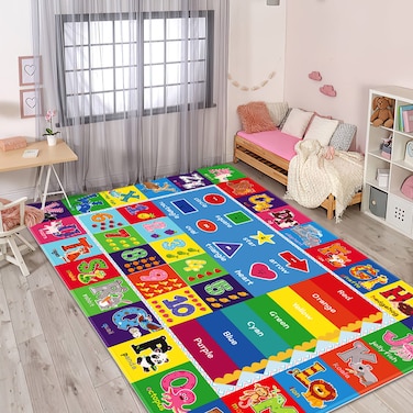 LTKOUGFAM Kids Play Rug for Playroom, Kids Play Mat ABC Educational Area Rug, Toddler Baby Playroom Mat, Alphabet Animal Soft Non-Slip Kids Rug Carpet for Boy Girl Bedroom (59X39.4 INCH Blue)