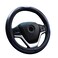 Valleycomfy Steering Wheel Covers Universal 15 inch - Genuine Leather, Breathable, Anti Slip &amp; Odor Free (Black with Blue Lines, M(14" 1/2-15" 1/4))