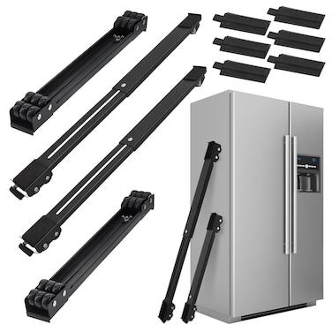 6 Pcs Extendable Furniture Appliances Rollers, Mover Tools with 24 Roller Brake Equipment for Heavy Washing Dryer Machine Refrigerator for Mobile Wheels Strong Base Stand Hold Up to 660 lb Black