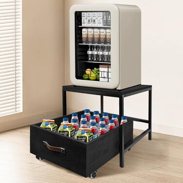 Mini Fridge Stand with Storage, Mini Fridge Table with Rolling Cabinet, Heavy Duty Mini Fridge Stand for Dorm, Apartment, Office, Bedroom, Black