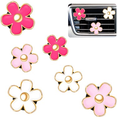 Frienda 6 Pcs Daisy Flower Air Vent Clip Daisy Flower Car Air Vent Clips Air Freshener Outlet Clip Car Air Conditioning Clip Charm Decor(3 cm, 3.3 cm,Red, Pink, White)
