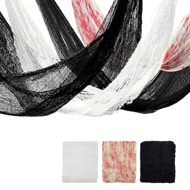 Eyglajdd 3 PCS Halloween Creepy Cloth,Scary Spooky Cloth Creepy Gauze 118 x 30 inch for Halloween Decorations Party Supplies Home Wall Doorway Outdoor Yard Decor (Black White Blood)