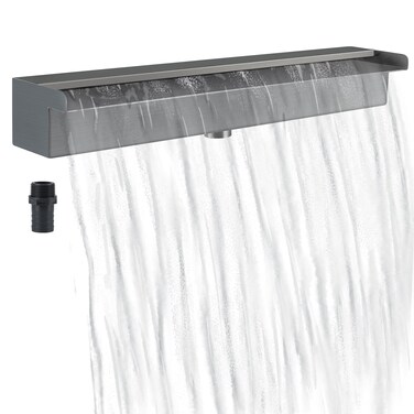 Sanbege 304 Stainless Steel Waterfall Pool Fountain with Connector, 23" Rectangular Water Feature Spillway for Swimming Pool, Garden Outdoor Pond, Spa (Brushed Nickel)