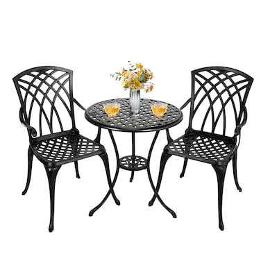 Withniture 3 Piece Outdoor Bistro Set,All Weather Cast Aluminum Patio Table and Chairs Set of 2 with 1.97" Umbrella Hole,Outdoor Dining Set Patio Bistro Set for Garden,Porch,Balcony,Black