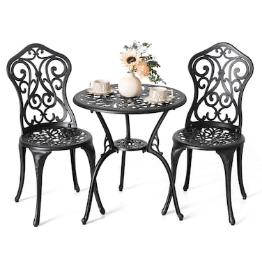 NUU GARDEN 3 Pieces Patio Bistro Set, Outdoor Bistro Set with 2 Chairs, Round Table with Umbrella Hole, All-Weather Outdoor Patio Bistro Set for Garden, Lawn, Poolside, Porch, Black