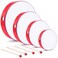 4 Pcs Kids Hand Drum Adults Wood Frame Drum Set with Drum Stick 12 Inch 10 Inch 8 Inch 6 Inch Percussion Musical Instruments for School Kids Adults Beginners Home Party Supplies (Red)