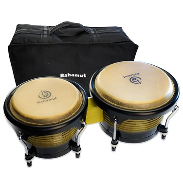 BAHAMUT Bongo Drum Set, 7"+9" Wooden Bongos for Adults &amp; Kids, Ideal for Professional Players, Comes with Tuning Wrench &amp; Waterproof Bag