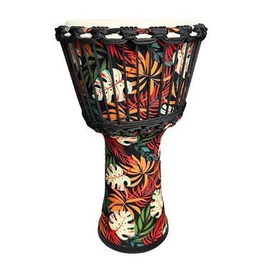 TAOSKNE 8.5inch Djembe West African Style Tambourine, Congo, Goat Skin Drum Head, Professional Sound Quality，Hand Drum, Special Holiday Gift. (Colorful leaves)