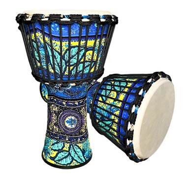 RUOSWTE 8.5-inch Djembe Drum, Drum，West African Style Hand Drum ，Music Healing Instrument， Bongo Drum, Percussion Music,Bongo Drum， (Blue leaves）