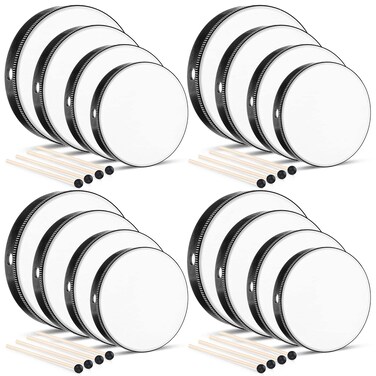 Konohan 16 Pcs Kids Hand Drums Wooden Frame Drum with Drum Stick, 12 Inch 10 Inch 8 Inch 6 Inch Educational Musical Instruments for Adults Drums Beginners for Home School Party Supplies (Colorful)