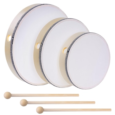Nydotd 3pcs Hand Drum Percussion Wood Frame Drum with Drum Stick 12 Inch 10 Inch 8 Inch Percussion Instruments Preschool Musical Education Performance Pro (Wood Color, 12 Inch 10 Inch 8 Inch)