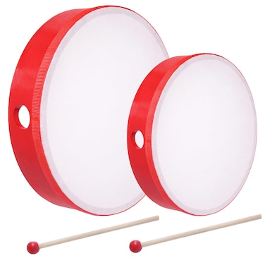 Nydotd 10 Inch &amp; 8 Inch Hand Drum Percussion Wood Frame Drum with Drum Stick Percussion Instruments Preschool Musical Education Performance Pro Hand Drum with Wooden Drum Beater (Red)