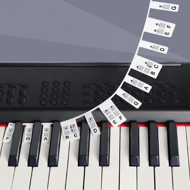 Removable Piano Keyboard Note Labels for 61 Key Full Size Silicone Reusable No Need Stickers Piano Keyboard Lables for Beginners Comes with Box(Black)