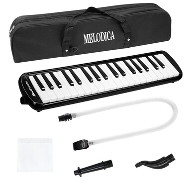 Soulmate 37 Key Melodica Instrument Soprano Air Piano Keyboard Style with Mouthpiece Tube Sets and Carrying Bag for Kids Beginners Adults Gift Black