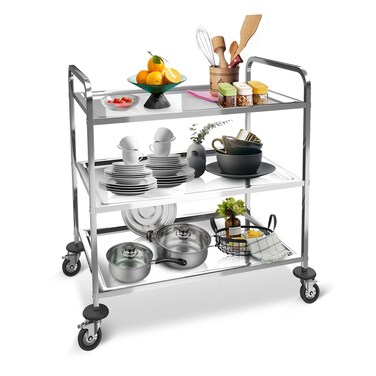 MRRcute 3 Tier Stainless Steel Cart, Utility Cart on Wheels, Kitchen Storage Cart, Service Carts for Restaurants, Kitchens, Warehouses, Hotels and Commercial Use, 400lbs, 29.5" L *15.7" W *32.6" H.