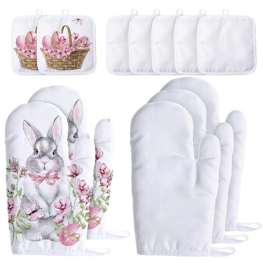 12 Pieces Blank Sublimation Oven Mitts Set Include Blank Sublimation Heat Resistance Oven Gloves and Blank Sublimation Pot Holders for DIY Kitchen Dining Room Accessories