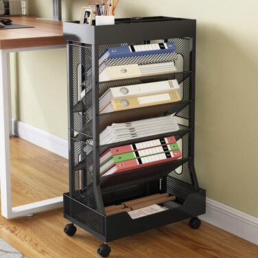 COVAODQ COAVODQ Book Cart with Wheels Mobile Bookshelf Rolling Bookshelf Organizer Bookcase Book Storage Rack, Book Movable Rolling Carts with Wheels for Office School, Black