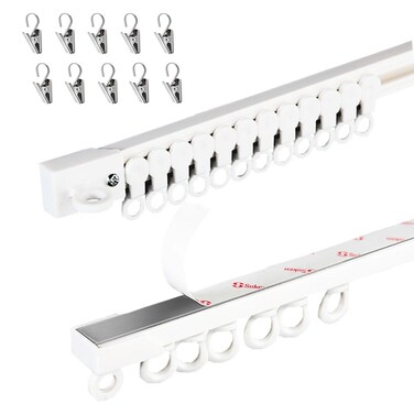 ZSLHXFZHJ Adhesive Curtain Track, Self Adhesive Ceiling or Wall Curtain Rail Set (80 Inch)-No Drill, Screws, or Tools Curtain Hangers, No Damage Curtain Rod