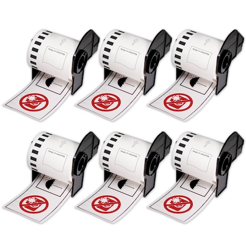 BETCKEY - Black/Red on White Continuous Labels Replace for Brother DK-2251 (2-3/7&quot; x 50&#39;), Use with Brother QL-800, QL-810W, QL-820NWB Printers [6 Rolls]
