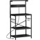 SUPERJARE Kitchen Bakers Rack with Power Outlet, Coffee Bar Table 4 Tiers, Kitchen Microwave Stand with 6 S-Shaped Hooks, Kitchen Storage Shelf Rack for Spices, Pots and Pans - Greige