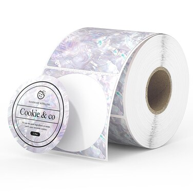 MUNBYN 2 Inch Round Shell Texture Thermal Labels, Direct Waterproof Circle Thermal Sticker Labels for Small Business, 500 Labels/Roll (Purple)
