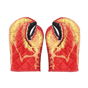 1 Pair Lobster Claw Oven Mitts Heat Resistant Oven Gloves Cute Crab Claw Kitchen Gloves Microwave Mittens High Temp Cotton Lined Baking Grilling Cooking Gloves for Pizza Toaster BBQ