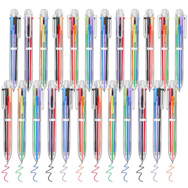 Aodaer 24 Pieces Multicolor Ballpoint Pens 0.5 mm 6 Colors Transparent Barrel Ballpoint Pen 6-in-1 Multicolor Retractable Ballpoint Pens for Office School Supplies Gifts