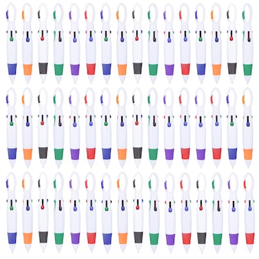 Ancefine 48 Pack Multicolor Pens Rectractable Carabiner Shuttle Pens 4 Color Pens in One Nurse Badge Pens with Buckle Keychain for Hospital School Supplies Students Kids Gift