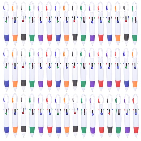 Ancefine 48 Pack Multicolor Pens Rectractable Carabiner Shuttle Pens 4 Color Pens in One Nurse Badge Pens with Buckle Keychain for Hospital School Supplies Students Kids Gift