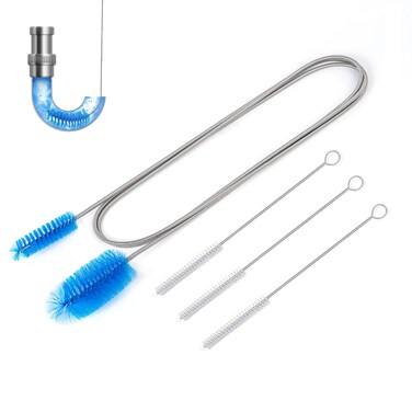 Flexible Drain Brush，75 Inch Long Straw Cleaner Brush and 3 Pcs of 8 inch Straw Brush，Nylon Cleaner Double Ended Elastic Hose Pipe(Blue)