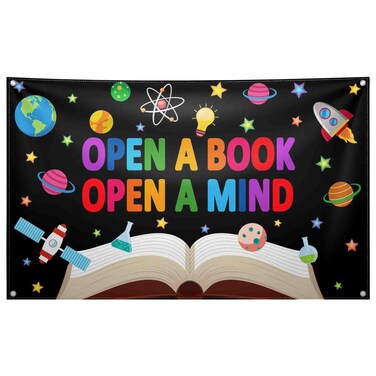 Swepuck 72x43inch Fabric Reading Backdrop World Book Day Kids Students Classroom Decorations Library Banner Elementary Wallpaper Photo Booth Props