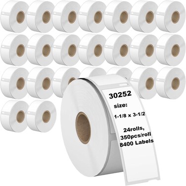 Address Labels 24rolls,8400 pcs,Compatible with DYMO 30252 Shipping Replacement Labels (NOT for Dymo 550 &amp; 5XL),1-1/8" x 3-1/2"(28mm x 89mm) for DYMO LabelWriter Printer