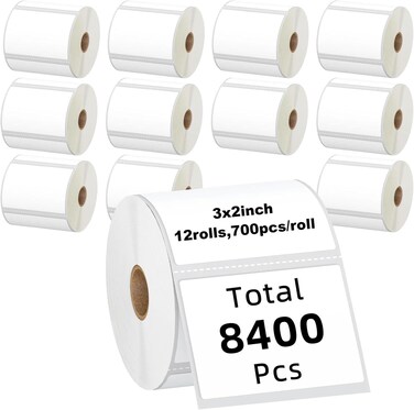Kingtac (8400 Labels/12 Rolls) 3" x 2" Direct Thermal Label (76mm x 51mm) Multipurpose Shipping Address Mailing Barcodes Labels Compatible for Zebra 2844 &amp; Rollo Desktop Label Printer