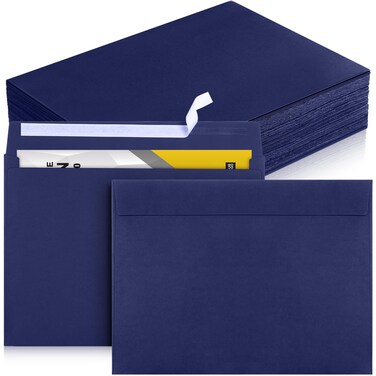 100 Pcs Booklet Envelopes 9 x 12 Open End Envelope 80 lb 120gsm Catalog Envelopes with Peel and Seal Closure for Mailing Catalog Financial Document Magazine Pamphlet Business (Horizontal,Navy Blue)