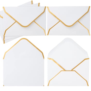 100 Pieces Mini Gift Card Envelopes Colorful V Flap Small Envelopes with Gold Border for Blank Note Cards, Business Gift Cards (White, 4 x 2.7 Inches)