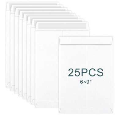 25 Pack 6 X 9 Inches Catalog Envelopes, White Catalog Mailing Envelopes, Self Seal Manila Envelopes for Mailing, Storage, Office, Invitation, Home