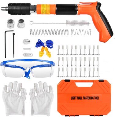 Concrete Nail Gun Kit with 220pcs Nails, 5 Speed Adjustable Manual Steel Nail Gun, Portable Nail Wall Fastening Tool for Red Brick Walls, Concrete Walls and Wooden Boards