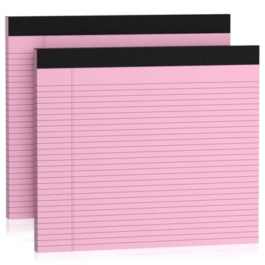 2 Pcs Note Pads 11" x 9.5" Legal Pads College Ruled Notepad Micro Perforated Writing Pads Pink Lined Paper 80GSM College Ruled Paper Pad of Paper 30 Sheets Notebook for School, To-Do Lists, Office