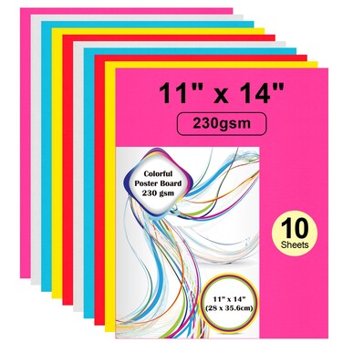 10 Pcs 11" x 14" Poster Board Paper ROOKEA Colorful Poster Board Bulk 230 GSM Thick Vision Boards Blank Smart Poster Board for School Arts Craft Projects Drawing Scrapbooking Graphic