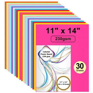 30 Pcs 11" x 14" Poster Board Paper ROOKEA Colorful Poster Board Bulk 230 GSM Thick Vision Boards Blank Smart Poster Board for School Arts Craft Projects Drawing Scrapbooking Graphic