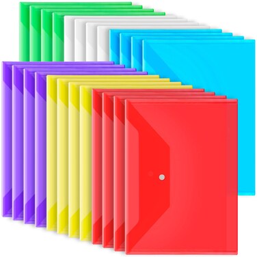 LEOBRO Plastic File Folders, 24 PCS Plastic Folders for Documents, File Folders, A4 Plastic Envelopes with Snap Closure, Letter Size Clear Envelopes Folders, Reusable File Bags, Document Holder